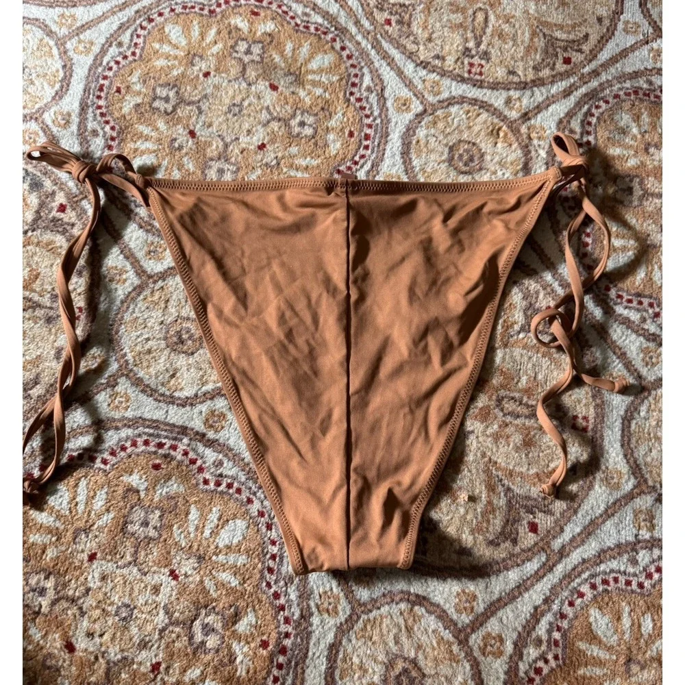 NWT SKIMS Recycled Swim Low Rise Tie Bikini Swimsuit Bottoms Almond Brown 3X New